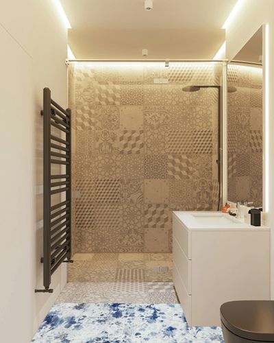 GlowSol Washable Hallway Runner Rug 2x6 Blue Abstract Bohemian Area Rugs Non Slip Runners for Hallways,Abstract Farmhouse Bathroom Non Skid Floor Carpet Runner Throw Rugs for Entryway Bedroom in White Tiled Bathroom