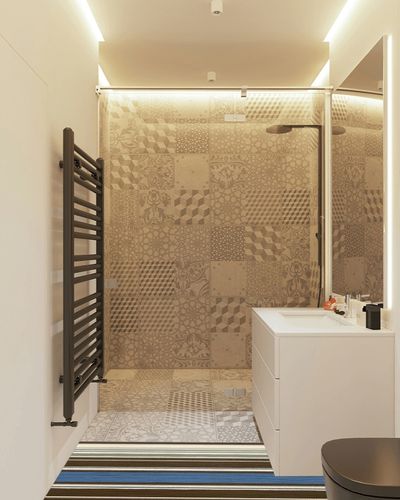 Hallway Runner Rug,Boho Stripe Bohemian Retro Farmhouse Decor Navy Blue Brown Beige Non Slip Water Absorbent Rug Indoor Entrance Floor Mat Runner for Home Garage Kitchen Laundry 23.6x70.9in in White Tiled Bathroom