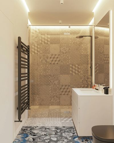 Rugshop Modern Floral Runner Rug 2' x 10' Blue in White Tiled Bathroom