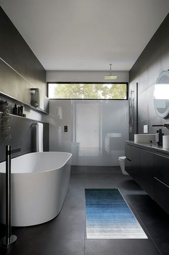 Lahome Modern Ombre Washable Runner Rug - 2x6 Rug Runners for Hallways 6 Feet Non Slip Colorful Gradient Kitchen Rug Runner Ultra-Thin Blue Runner Rug for Entryway Bathroom Bedroom Laundry in Black Modern Bathroom