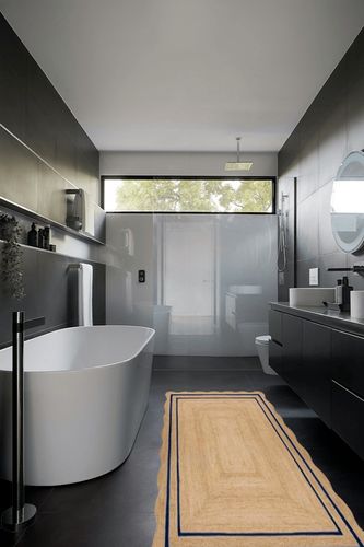 The Weaver House Natural Jute Scalloped Rug Bohemian Rug Decor Rug Handwoven Rug Custom Rug Decorative Rug (BD1) (3x9 ft-BLU) in Black Modern Bathroom