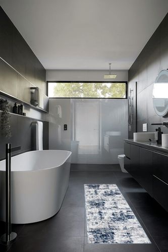 Rugshop Distressed Abstract Runner Rug 2' x 7' Blue in Black Modern Bathroom