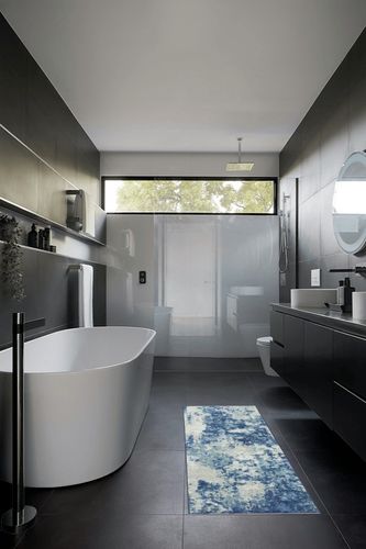 Maples Rugs Southwestern Stone Distressed Abstract Non Slip Runner Rug for Hallway Entry Way Floor Carpet [Made in USA], 2 x 6, Blue in Black Modern Bathroom