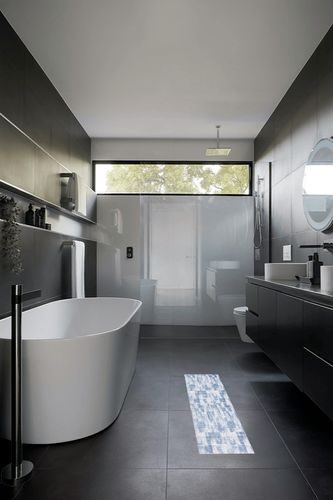 SAFAVIEH Amelia Collection Area Rug - 9' x 12', Ivory & Blue, Modern Abstract Distressed Design, Non-Shedding & Easy Care, Ideal for High Traffic Areas in Living Room, Bedroom (ALA786A) in Black Modern Bathroom