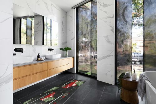 Red Christmas Truck Area Rug Non Skid, Xmas Pickup Car Washable Hallway Runner Rugs Laundry Room Rug Mats Soft Kitchen Absorbent Floor Mat Carpet for Entrance Bedroom Living Room 72x24in in Modern Black Tiled bathroom