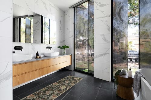 Morebes Floral Rug Runners for Hallways 6 Feet Non Slip,Paisley Runner Rug for Entryway Indoor,Washable Bath Mat Distressed Indoor Floor Carpet Runner for Kitchen Laundry Foyer,Brownish Black in Modern Black Tiled bathroom