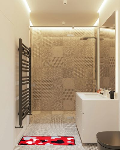 Mickey Mouse Rugs - Bathroom Rug, Non-Slip Mickey Cartoon Kitchen Mat, Cute Cartoon Rug Indoor Entrance Doormat for Boys Girls Kids Baby Bedroom Home Decor Nursery Indoor Rugs, 17" x 30" (Red) in White Tiled Bathroom