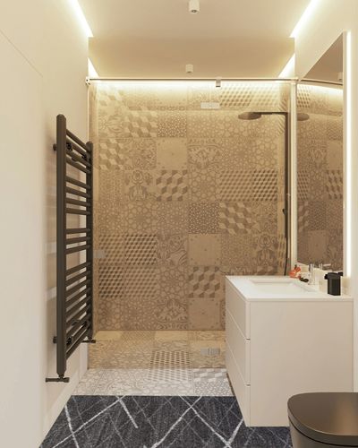 nuLOOM Thigpen Contemporary Runner Rug, 2' x 6', Dark Grey in White Tiled Bathroom