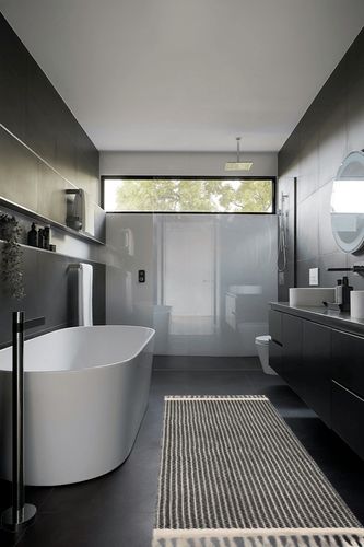 Lahome Boho Kitchen Runner, 2'6''x8 Runners for Hallways Lightweight Bath Mat Woven Washable Runner Rug with Tassels, Farmhouse Rug Runner Non-Shedding Black Rug for Bedroom Living Room in Black Modern Bathroom