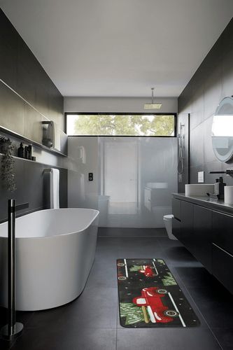 Red Christmas Truck Area Rug Non Skid, Xmas Pickup Car Washable Hallway Runner Rugs Laundry Room Rug Mats Soft Kitchen Absorbent Floor Mat Carpet for Entrance Bedroom Living Room 72x24in in Black Modern Bathroom