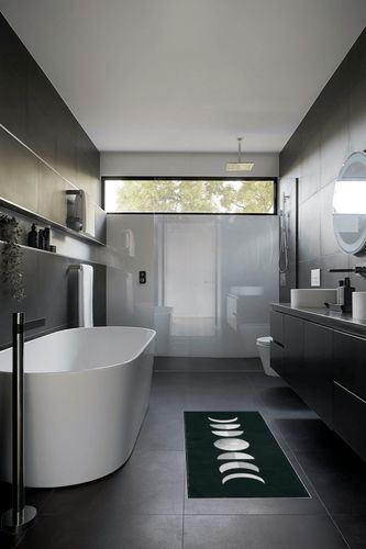 Lanffia Boho Hallway Runner Rug 2x5 Washable Moon Phase Rug Bohemian Soft Faux Wool Non-Slip Bedroom Runner Rug Lightweight Entry Runner Low Pile Witchy Rug for Kitchen Bathroom, Black/White in Black Modern Bathroom