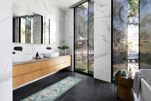 Zacoo Runner Rug 2x6 Kitchen Rugs Non Slip Boho Rug Green Rug Floor Mats Hallway Runner Vintage Carpet Stain Resistant Low Pile Oriental Rugs for Living Room Bedroom Decor Nursery Rug, 2'x6' Green in Modern Black Tiled bathroom