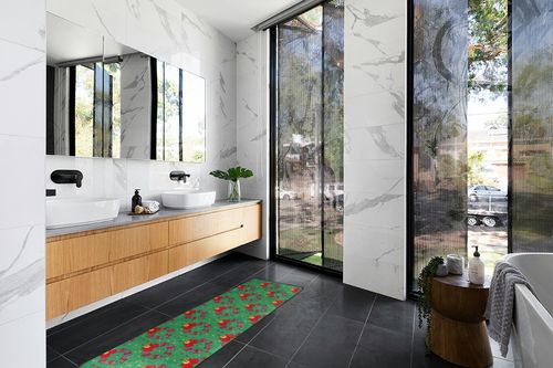 Christmas Wreath Area Rug Non Skid, Xmas Red Bow Washable Hallway Runner Rugs Laundry Room Rug Mats Soft Kitchen Absorbent Floor Mat Carpet for Entrance Bedroom Living Room 72x24in in Modern Black Tiled bathroom