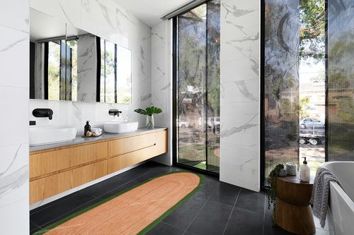 Chouhan International Natural Jute Green Bordered Rug Bohemian Rug Decor Rug Handwoven Rug Custom Rug Decorative Rugs in Modern Black Tiled bathroom