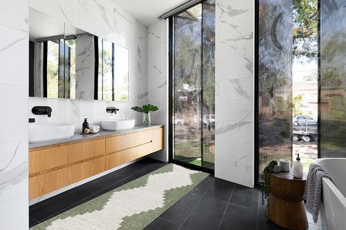 Hauteloom Djugun Outdoor Runner Rug - Outside Porch Patio Rug Carpet - Waterproof Rug - Geometric - Green, Cream, Gray, Off White, Bone - 2'7" x 12' in Modern Black Tiled bathroom