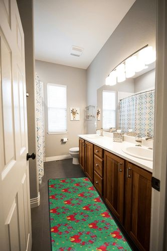 Christmas Wreath Area Rug Non Skid, Xmas Red Bow Washable Hallway Runner Rugs Laundry Room Rug Mats Soft Kitchen Absorbent Floor Mat Carpet for Entrance Bedroom Living Room 72x24in in Wooden and Grey Bathroom