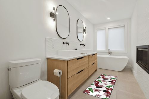 Buffalo Plaid Gingersnap Runner Rugs for Hallway Kitchen, Winter Christmas Holiday Washable Area Rug Non-Shedding Kitchen Mat Entry Carpet for Living Dining Playroom Nursery Laundry Bedside in Scandinavian Neutral bathroom
