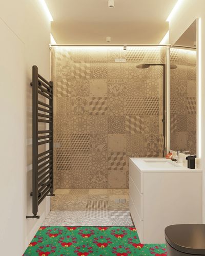 Christmas Wreath Area Rug Non Skid, Xmas Red Bow Washable Hallway Runner Rugs Laundry Room Rug Mats Soft Kitchen Absorbent Floor Mat Carpet for Entrance Bedroom Living Room 72x24in in White Tiled Bathroom