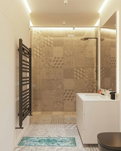 Cokhzug Boho Decor Front Door Mats, Farmhouse Style Indoor Outdoor Bohemian Non-Slip Floor Mat for Home Entrance, Bedroom, Kitchen & Bathroom, Vintage Laundry Area Rug 17''x30'' Blue-Green in White Tiled Bathroom