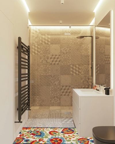 Nourison Aloha Indoor/Outdoor Multicolor 2'3" x 8' Area-Rug, Easy-Cleaning, Non Shedding, Bed Room, Living Room, Dining Room, Deck, Backyard, Patio (2x8) in White Tiled Bathroom