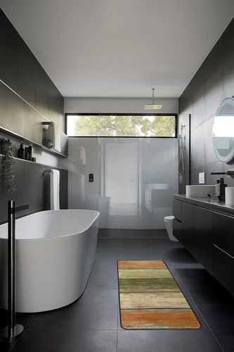 xigua Vintage Wood Grain Area Rug - 2' x 6' Washable Runner Rugs with Rubber Backing - Non Skid Floor Carpet for Indoor Living Room Hallway Kitchen in Black Modern Bathroom