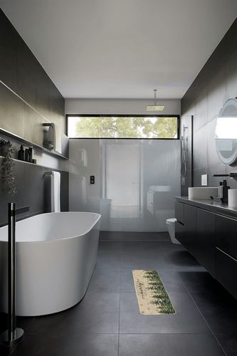 Artoid Mode Pine Trees Snowflakes Merry Christmas Doormat, Winter Home Decor Low-Profile Switch Rug Door Mat Floor Mat for Indoor Outdoor 17x47 Inch in Black Modern Bathroom