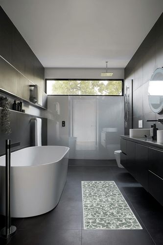 Morebes Vintage Rugs for Kitchen Floor,Rug Runners for Hallways 6 Feet Non Slip,Washable Bath Mat Distressed Floral Indoor Floor Carpet Runner for Entryway Laundry Room Foyer,Light Grey in Black Modern Bathroom