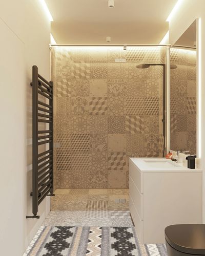 Rugshop Contemporary Geometric Bohemian Indoor/Outdoor Runner Rug 2' x 7' Gray in White Tiled Bathroom