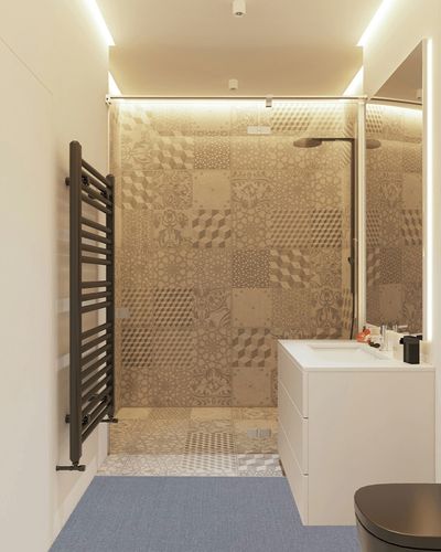 Sweet Home Stores Sweethome Collection Solid Design Runner Rug, 2'7" x 10', Grey in White Tiled Bathroom