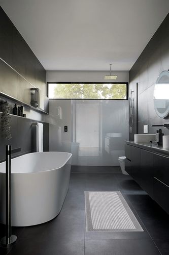 Ileading Laundry Room Runner Rug 20"X59" Farmhouse Kitchen Floor Mats Non Slip Entryway Throw Rugs Machine Washable Grey Indoor Decor Carpet for Doormat Sink Garage Balcony Bedroom in Black Modern Bathroom