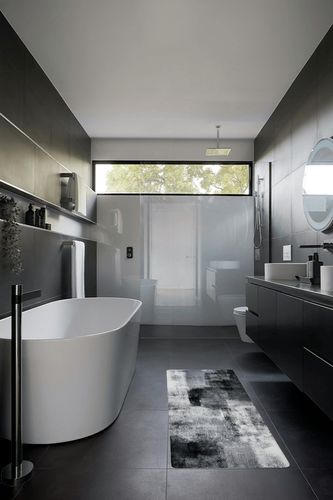 Lahome Modern Runners for Hallways - 2x6 Washable Non-Slip Carpet Runner Lightweight Stain Resistant Kitchen Runner Rug Grey Abstract Print Bathroom Runner Indoor Rug Runner for Entrance Laundry Room in Black Modern Bathroom