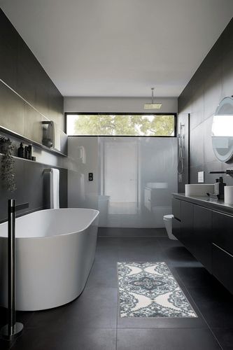 Machine Washable Modern Moroccan Design Non-Slip Rubberback 2x5 Traditional Runner Rug for Hallway, Kitchen, Bedroom, Entryway, 20" x 59", Off-White in Black Modern Bathroom