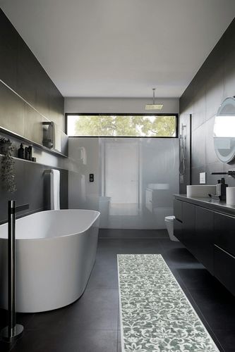 Morebes Vintage Washable Runner Rug,Runner Rugs for Hallway 2x8, Non-Slip Bath Mat Distressed Floral Rug Indoor Floor Carpet Runner for Kitchen Entryway Laundry Foyer,Light Grey in Black Modern Bathroom