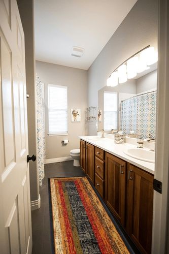 Home Dynamix Royalty Vega Contemporary Geometric Runner Area Rug, Black/Brown, 1'9"x7'2" in Wooden and Grey Bathroom