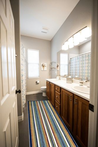 Leick Home 595165 Talipot Runner Palm Indoor Outdoor Area Rug Runner 2'x8' in Wooden and Grey Bathroom