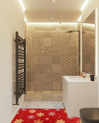 Bling Snowflake Runner Rugs for Hallway Kitchen, Winter Christmas Red Washable Area Rug Non-Shedding Kitchen Mat Entry Carpet for Living Dining Playroom Nursery Laundry Bedside in White Tiled Bathroom