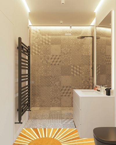 Lahome Boho Runners Rug for Hallway - 2x8 Non-Slip Washable Kitchen Runner Rug Low-Pile Soft Throw Entryway Rug Runner Rainbow Sun Print Abstract Carpet Runner for Laundry Room Bathroom Living Room in White Tiled Bathroom