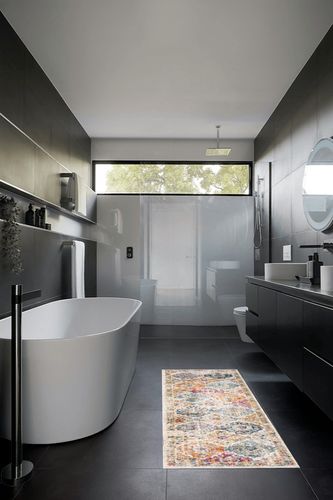 Cream/Multi Rug Non shedding, Stain Resistant, Pet friendly Living Room Runner in Black Modern Bathroom