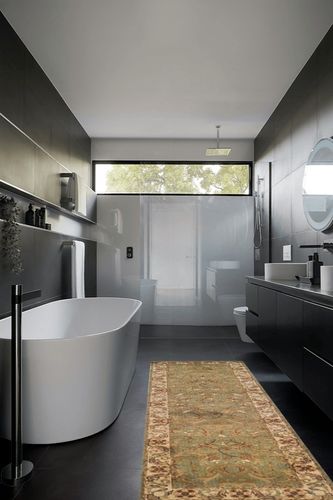 Superior Indoor Runner Rug, Jute Backed Rugs For Bedroom, Office, Entryway, Hallway, Kitchen, Traditional Floral Scroll Floor Decor, Heritage Collection, Green, 2' 7" x 8' in Black Modern Bathroom