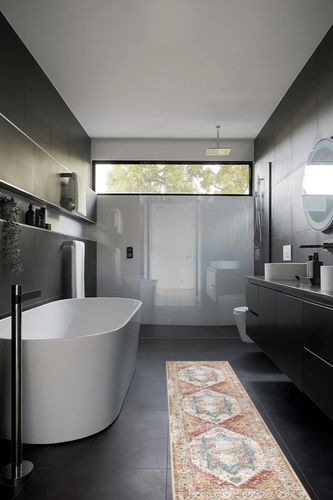 Lanffia Boho Rug Runner 2x8 Washable Vintage Distressed Hallway Runner Tribal Entry Throw Rug Non-Slip Low-Pile Indoor Accent Rug Runner for Front Entrance Kitchen Laundry,Yellow/Multi in Black Modern Bathroom