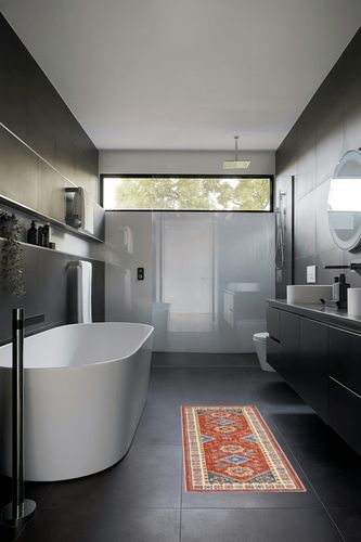 HEBE Boho Rug Sets 3 Piece with Runner Vintage Kitchen Runner Non Slip Bohemian Area Rug Floor Mat Washable Laundry Room Runner for Hallway Living Room Entryway in Black Modern Bathroom