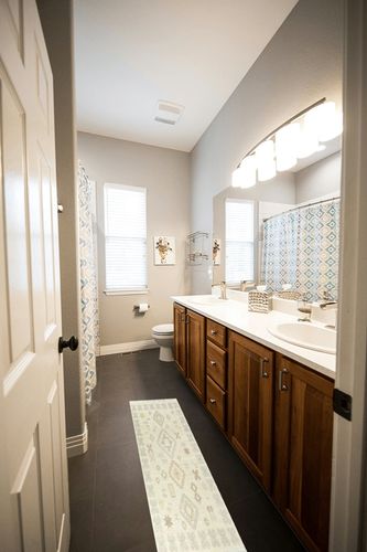 Thomas Boho Tribal Area Rug - 5'3" x 7' - Ivory in Wooden and Grey Bathroom