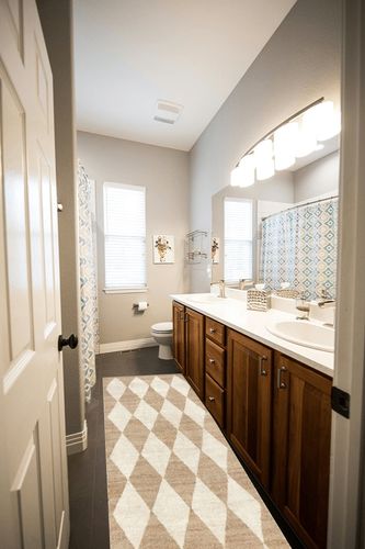 Rugs USA x Arvin Olano Louie Diamond Checkerboard Jute Area Rug, 2' x 8', Natural in Wooden and Grey Bathroom