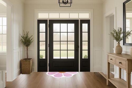 USTIDE Pink Flower Shaped Rug 47x47 Inch, Washable Flower Shaped Rug Soft Flower Rugs for Bedroom in White Transitional Foyer