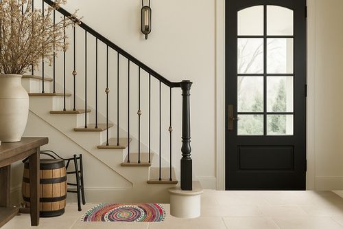 Boho Half Round Indoor Entrance Rug Doormats 36x24 Inches Absorbent Non-Slip Bedroom Front Back Outdoor Welcome for Entryway Machine Washable, Bohemia Ethnic Style Pattern in Foyer with Stairs