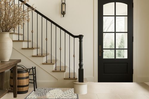 Nourison Aloha Indoor/Outdoor Natural 2'8" x 4' Area-Rug, Tropical, Botanical, Easy-Cleaning, Non Shedding, Bed Room, Living Room, Dining Room, Deck, Backyard, Patio (3x4) in Foyer with Stairs