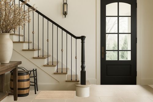 nuLOOM Elijah Farmhouse Seagrass Accent Rug, 2' x 3', Beige in Foyer with Stairs