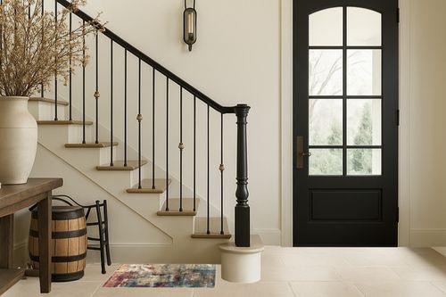 Lahome Modern Abstract Area Rug - 2x3 Washable Small Entryway Rug Kitchen Sink Mat Contemporary Faux Wool Non-Slip Soft Floor Indoor Carpet for Front Door Kitchen Bathroom Pet RV,Red/Multi in Foyer with Stairs