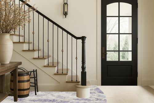 Addison Rugs Indoor/Outdoor Accord AAC36 Purple Washable 8' x 8' Round Rug in Foyer with Stairs