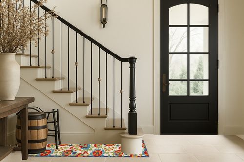 ‎Multi Color ‎Contemporary ‎Non Slip ‎Living Room ‎Area Rug in Foyer with Stairs